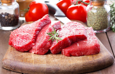 raw meat with rosemary