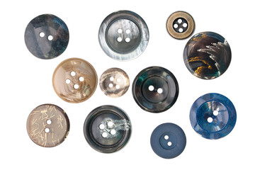 Set of different vintage buttons isolated on white.