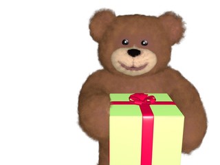 Teddy bear giving gift