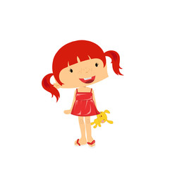 Mädchen mit einem Spielzeug-Kaninchen in den Händen auf