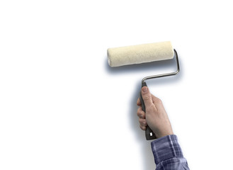 human with roller paint sky