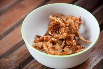 Thailand food : mushroom fry with sesame in white round bowl