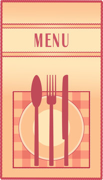 Restaurant menu with plate, spoon, fork and knife
