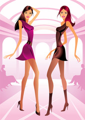 Two fashion models give rise to a fashion show
