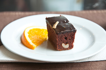 fresh baked delicious chocolate and walnuts cake