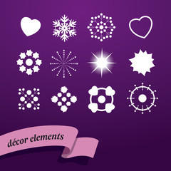 elements decor flocons, etoile, coeur, dingbats