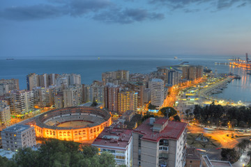 Night aerial view Málaga