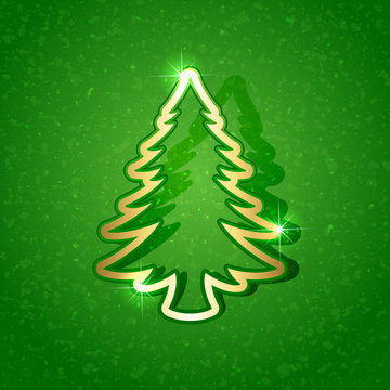 Paper Christmas tree on green background