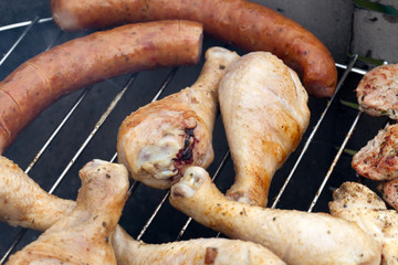 barbecue with delicious grilled meat on grill
