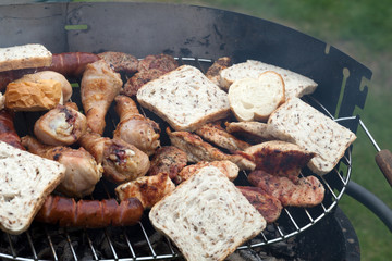 barbecue with delicious grilled meat on grill