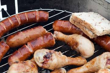 barbecue with delicious grilled meat on grill