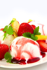 fruit ice cream with strawberries