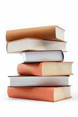 A stack of books on a white background.