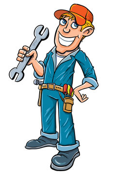 recommend clip art: Cartoon plumber holding a wrench