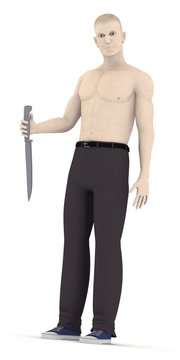3d render of artifical character with knife