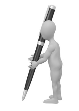 3d render of cartoon character with luxury pen