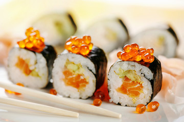 sushi with salmon and caviar