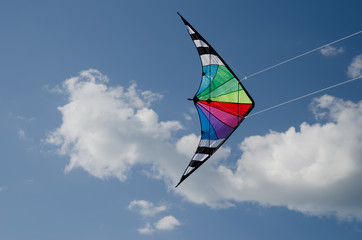 Nice kite flying colors against the blue sky.