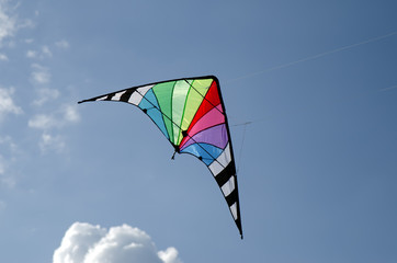 Nice kite flying colors against the blue sky.