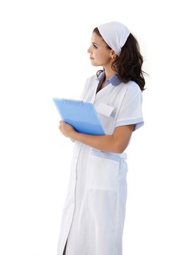 Side view of young nurse