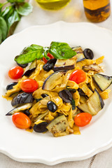 Carrot Fettuccine with aubergine and olive