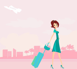 beauty travel girl with baggage