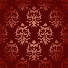 Seamless Flowers/Leafs Damask Pattern Dark Red