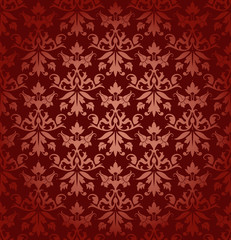 Dark Red Seamless Flowers/Leafs Damask Pattern