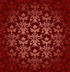 Fototapete Dark Red Seamless Flowers/Leafs Damask Pattern © Jan Engel
