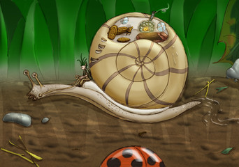 sketch of pixie riding a snail
