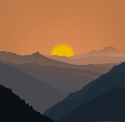 Beige mountains in a fog