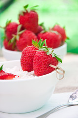 Delicious strawberry dessert with fresh peppermint