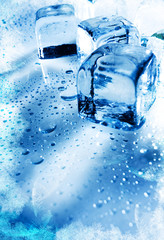 Ice cubes over wet backgrounds with frozen texture