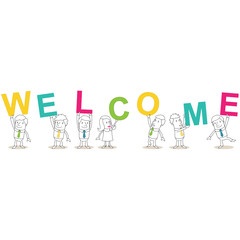 Geschäftsleute, Buchstaben, WELCOME