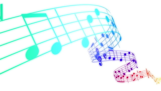Colored Music notes in 3d. HD. Loopable.