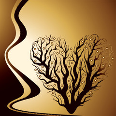 abstract golden love tree - vector illustration
