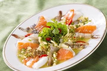 Thai style dish of spicy mixed seafood in sour sauce