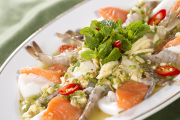 Thai style dish of spicy mixed seafood in sour sauce