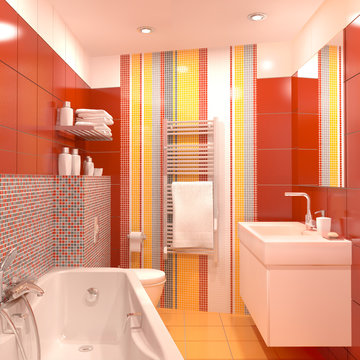 Salle de bain color&eacute;e