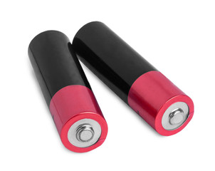 two pink battery (AA) isolated on white background