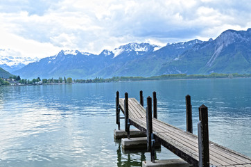 Wooden Dock in Geneva lake, Switzerland