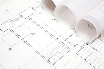 architectural project. architect rolls and plans