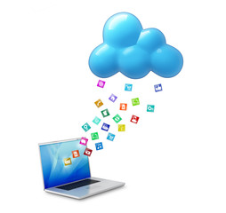 3d cloud computing database network isolated connecting laptop