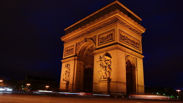 The Arch of Triumph at night. Paris time-lapse