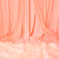 Pink Curtain and white fur carpet, Background for wedding - 41787548
