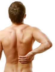 Young man with back pain.
