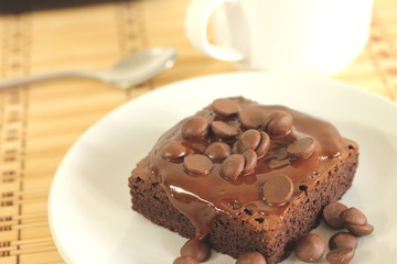 Chocolate cake a cup of coffee