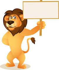 Funny Lion Cartoon With Blank Sign
