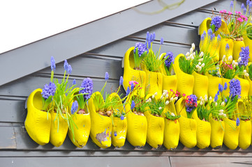 holland traditional yellow wooden shoes