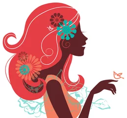 Poster de jardin Femme fleurs Belle silhouette de femme avec des fleurs